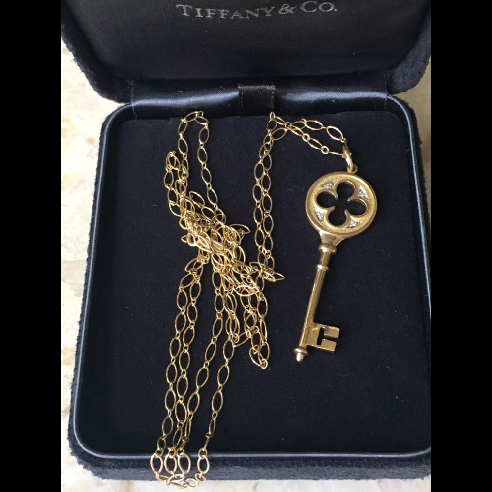 Tiffany 18K Gold Diamond Key Necklace